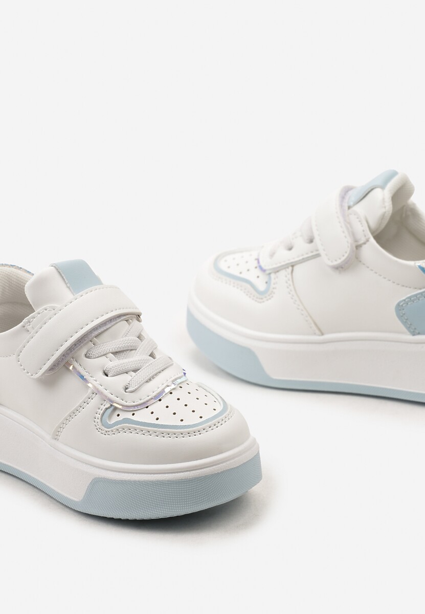 Biało-Niebieskie Buty Sportowe Sneakersy na Platformie z Metalicznymi Wstawkami Zapinane na Rzep Calbenia 3