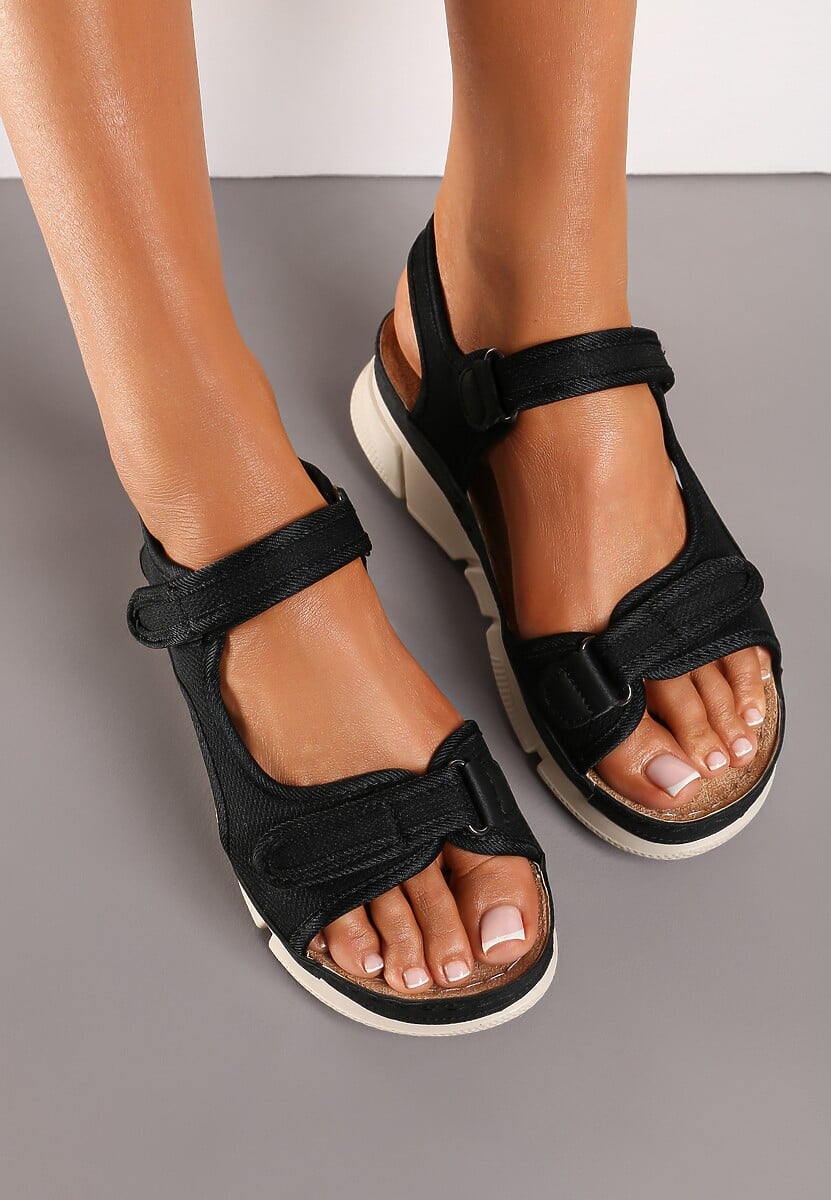 Sandale sportive negre cu platforma si imprimeu cu benzi velcro Piovana 3