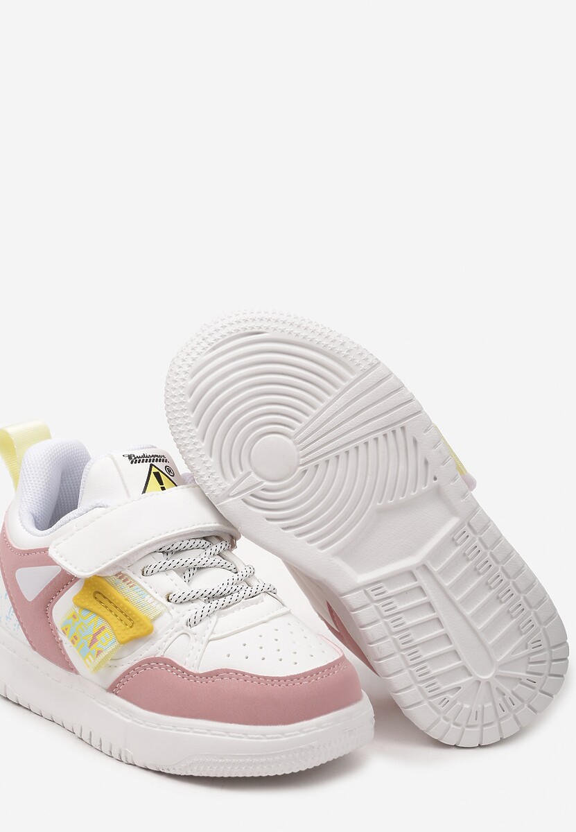 Biało-Różowe Płaskie Buty Sportowe Sneakersy z Ozdobnym Napisem i Skórzaną Wkładką Silavona 3