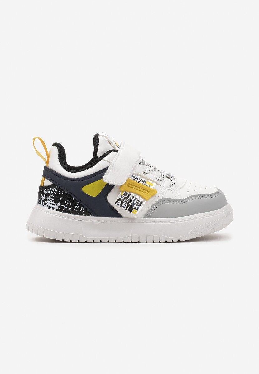 Biało-Szare Płaskie Buty Sportowe Sneakersy z Ozdobnym Napisem i Skórzaną Wkładką Silavona 1