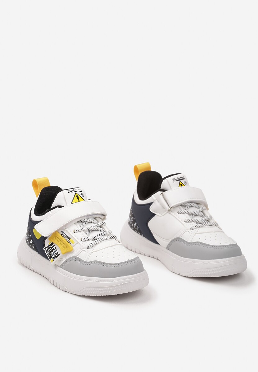 Biało-Szare Płaskie Buty Sportowe Sneakersy z Ozdobnym Napisem i Skórzaną Wkładką Silavona 2