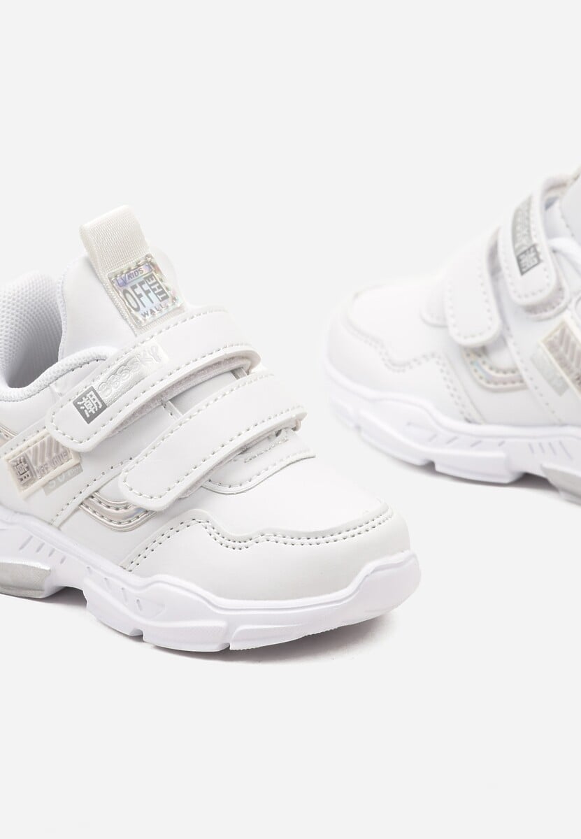 Biało-Srebrne Buty Sportowe Sneakersy na Płaskiej Tłoczonej Podeszwie z Napisami Sofinia 3