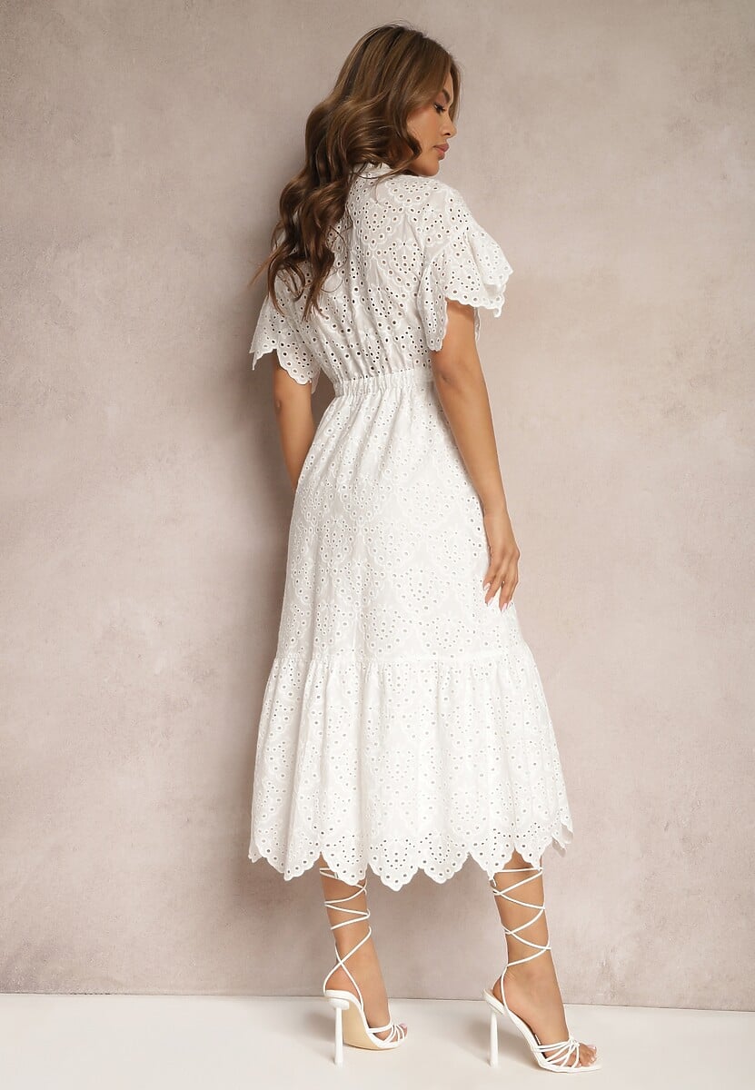 Rochie din Bumbac Cloș cu Broderie cu Nasturi și Elastic în Talie Lovarae 3