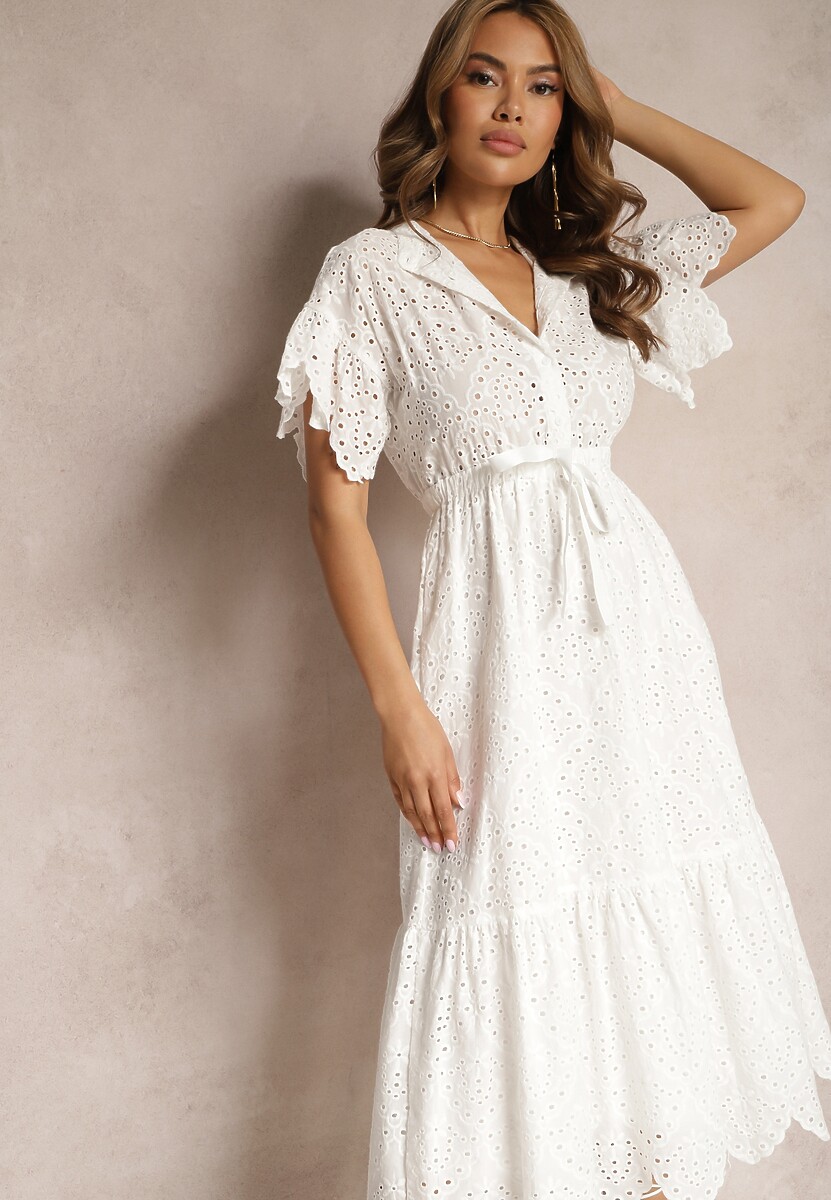 Rochie din Bumbac Cloș cu Broderie cu Nasturi și Elastic în Talie Lovarae 1