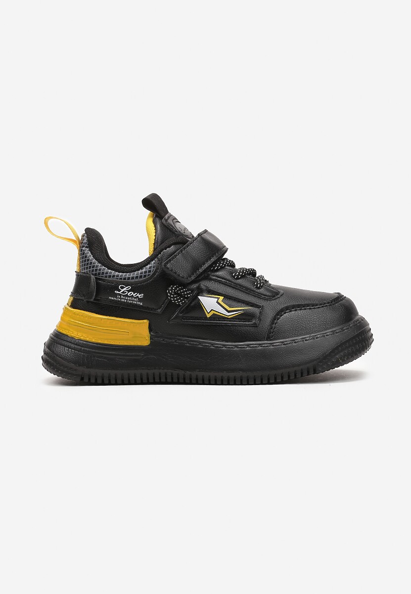 Czarno-Żółte Buty Sportowe Sneakersy ze Skórzaną Wkładką i Metaliczną Naszywką Pezisya 1