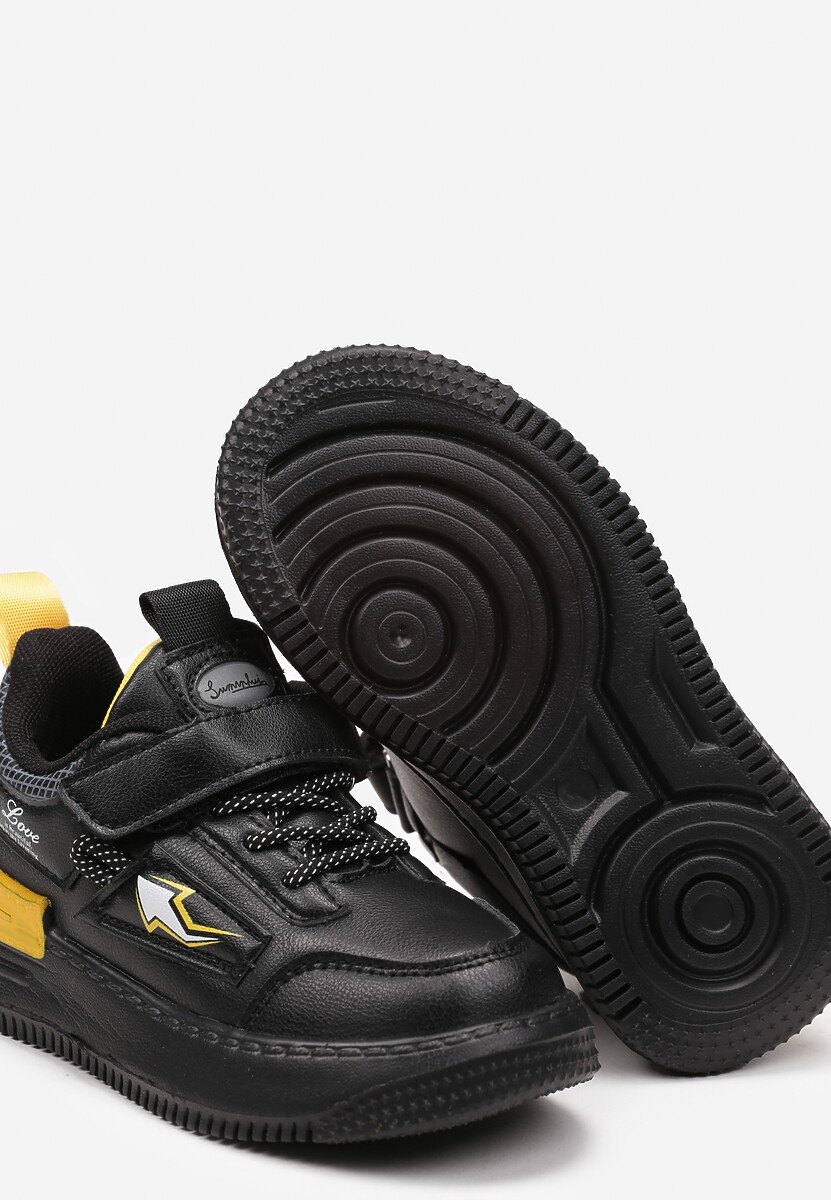 Czarno-Żółte Buty Sportowe Sneakersy ze Skórzaną Wkładką i Metaliczną Naszywką Pezisya 3