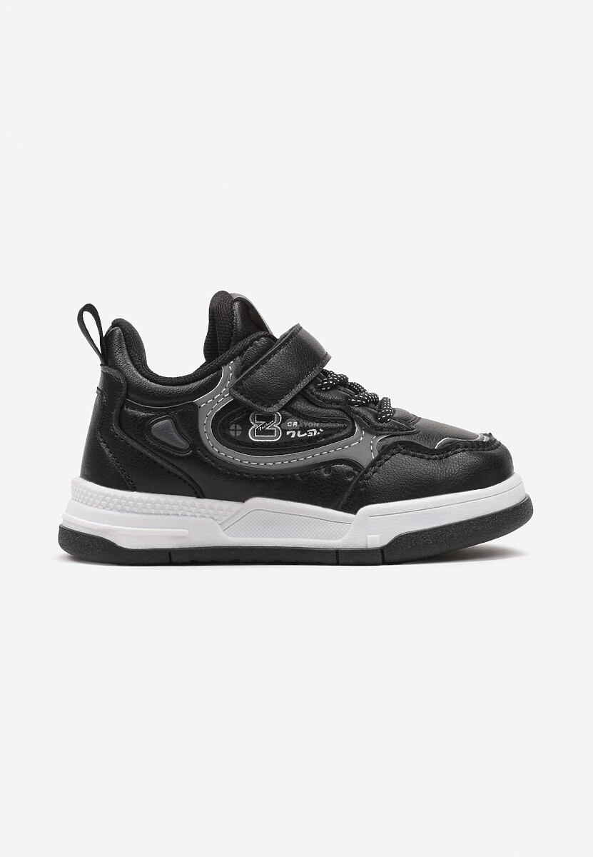 Czarne Płaskie Buty Sportowe Sneakersy z Geometrycznym Wzorem Adevea 1