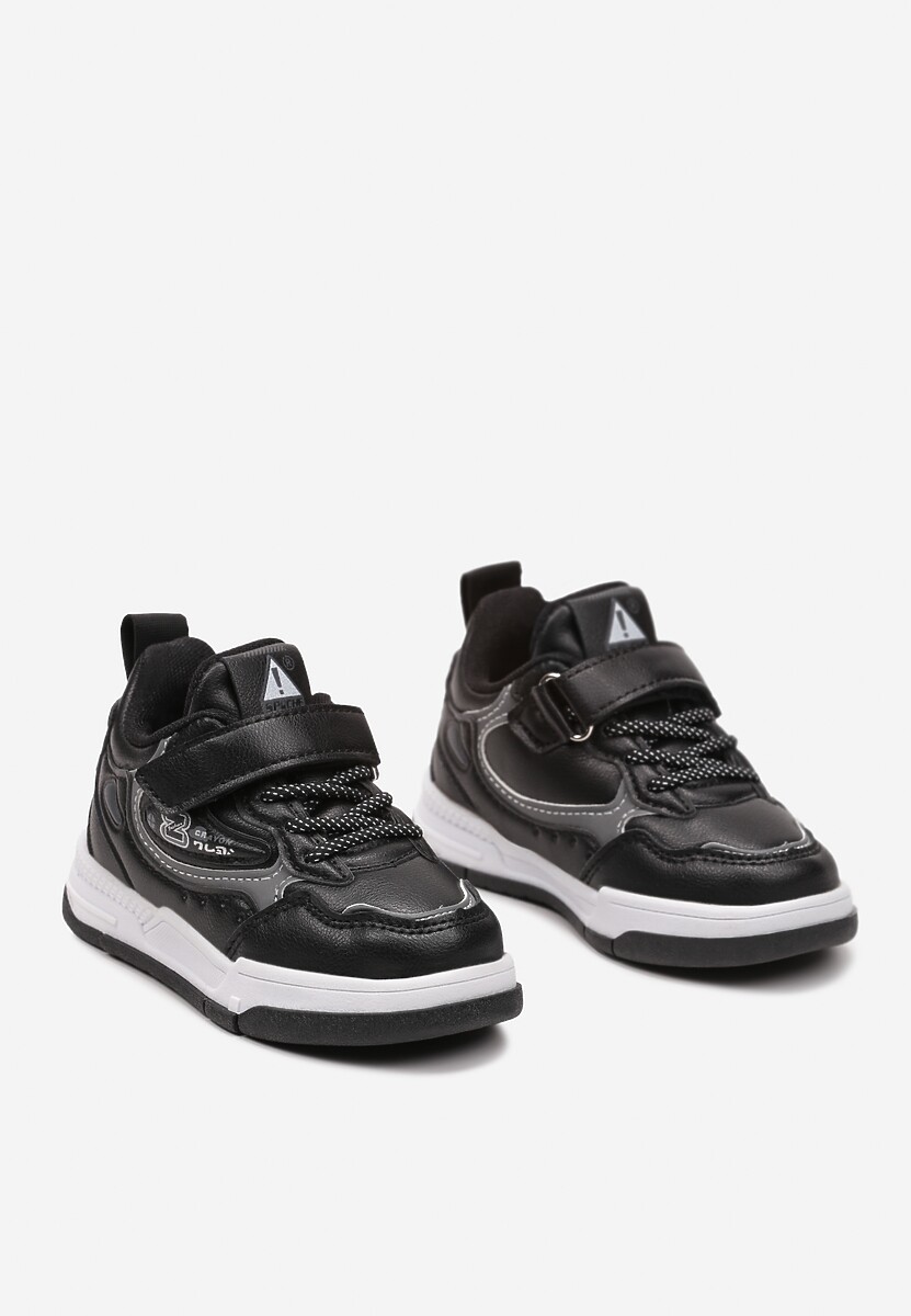 Czarne Płaskie Buty Sportowe Sneakersy z Geometrycznym Wzorem Adevea 2