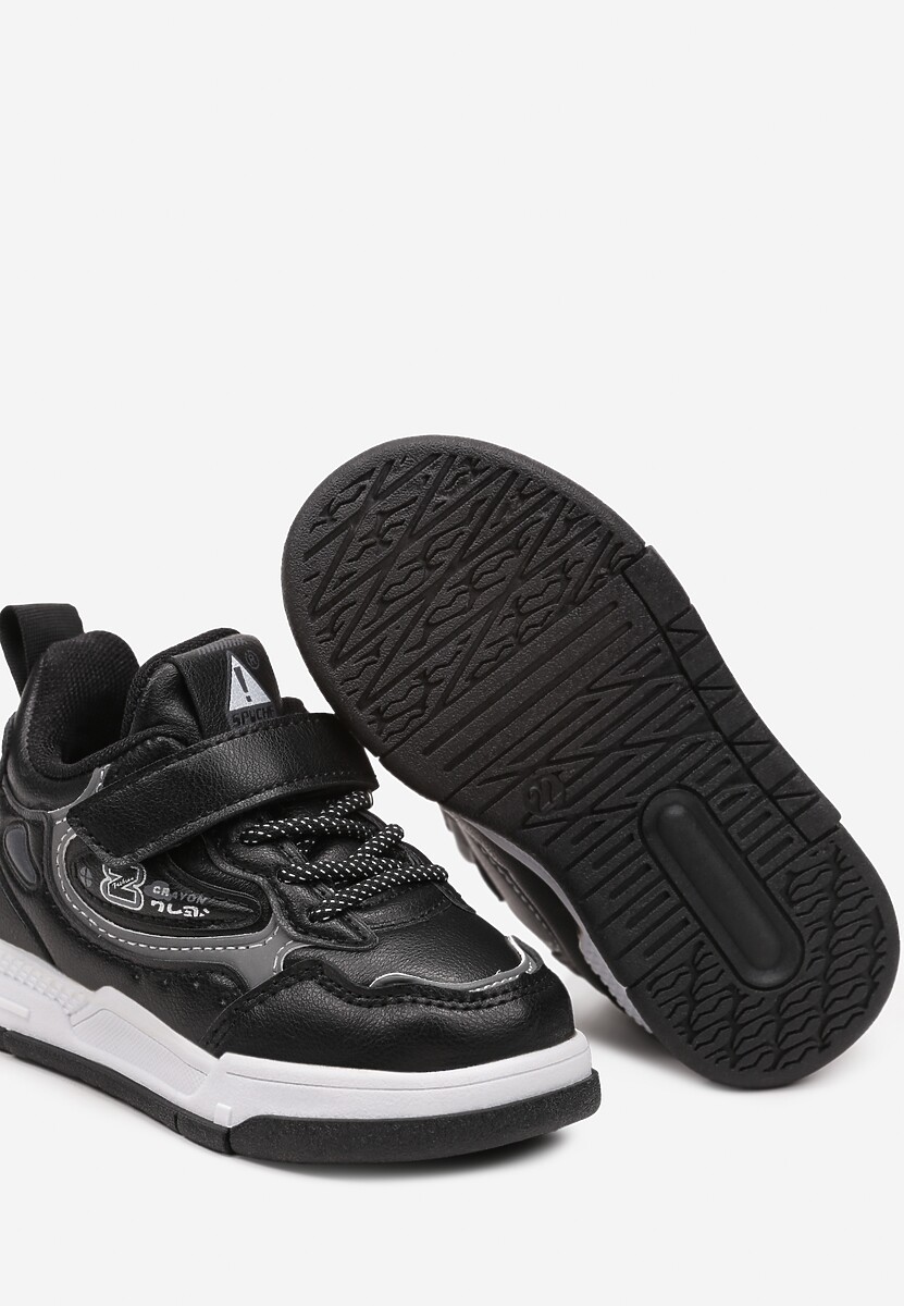Czarne Płaskie Buty Sportowe Sneakersy z Geometrycznym Wzorem Adevea 3