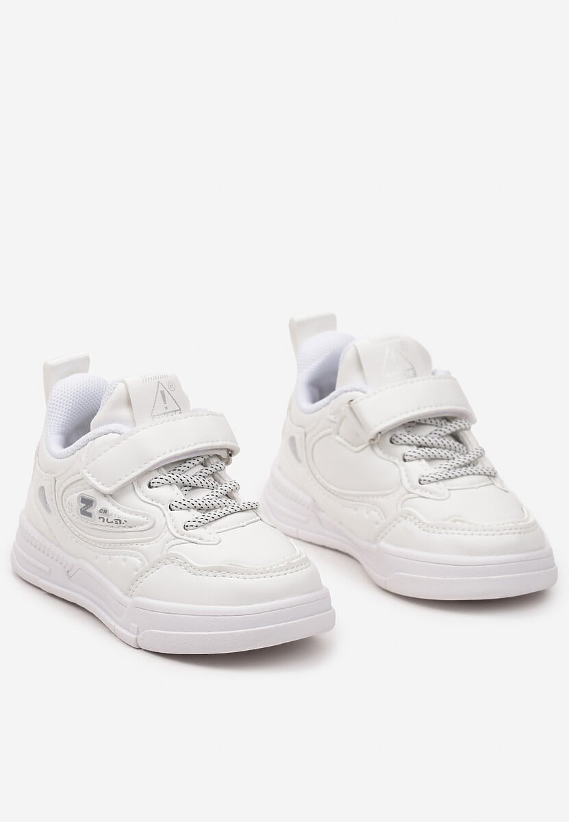 Białe Płaskie Buty Sportowe Sneakersy z Geometrycznym Wzorem Adevea 2
