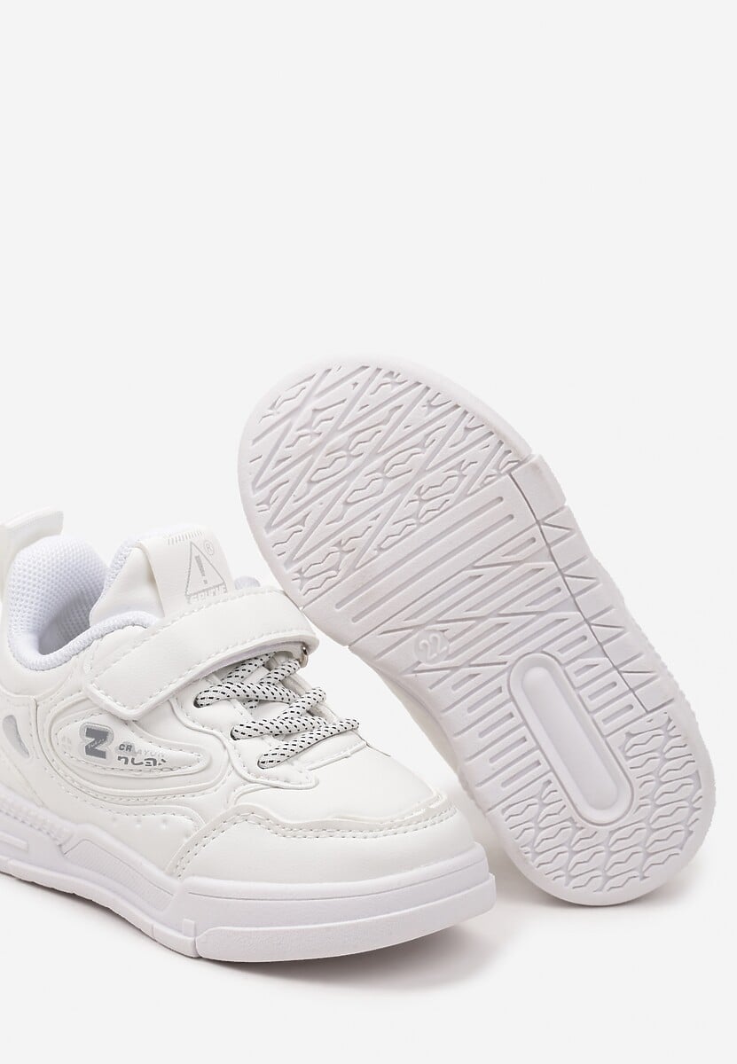 Białe Płaskie Buty Sportowe Sneakersy z Geometrycznym Wzorem Adevea 3