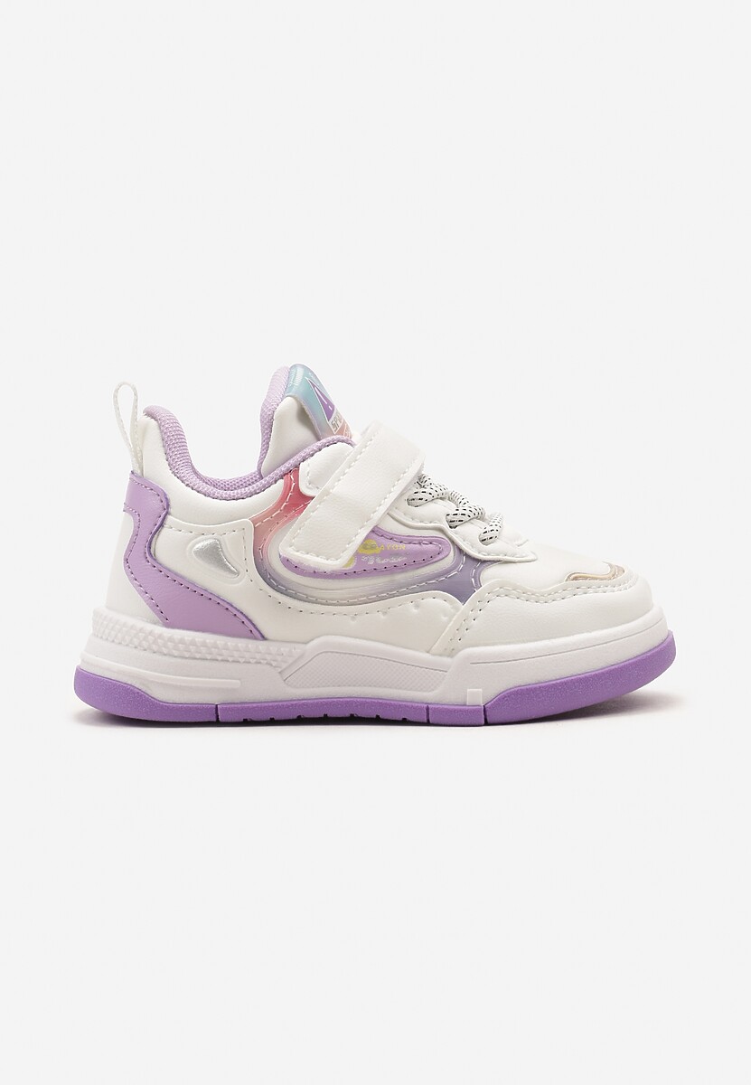 Biało-Różowe Płaskie Buty Sportowe Sneakersy z Geometrycznym Wzorem Adevea 1