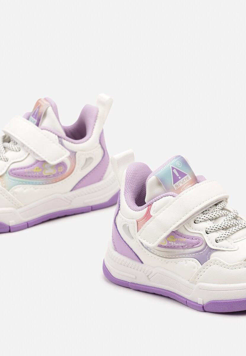 Biało-Różowe Płaskie Buty Sportowe Sneakersy z Geometrycznym Wzorem Adevea 3