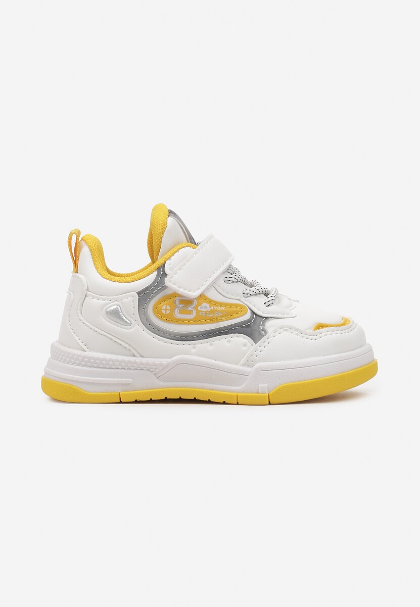 Biało-Żółte Płaskie Buty Sportowe Sneakersy z Geometrycznym Wzorem Adevea 1