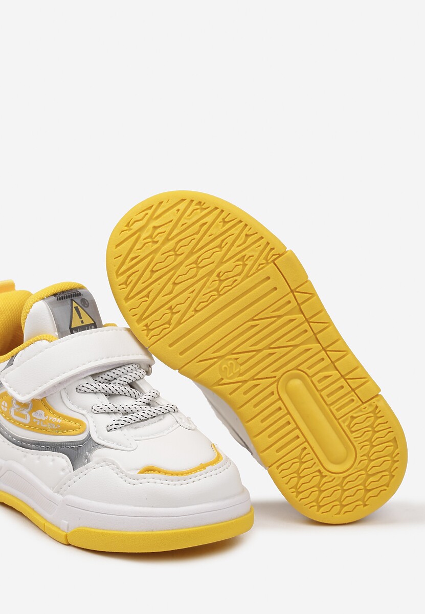 Biało-Żółte Płaskie Buty Sportowe Sneakersy z Geometrycznym Wzorem Adevea 3