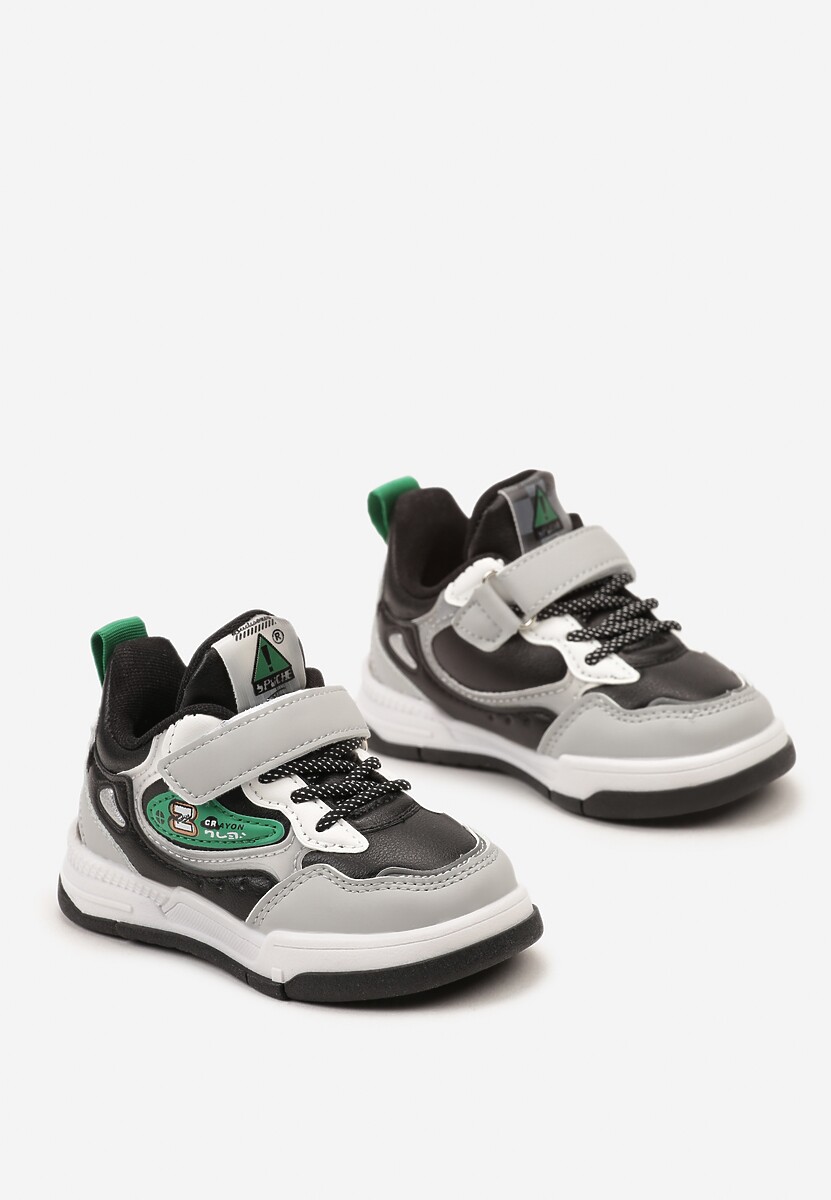 Czarno-Szare Płaskie Buty Sportowe Sneakersy z Geometrycznym Wzorem Adevea 2