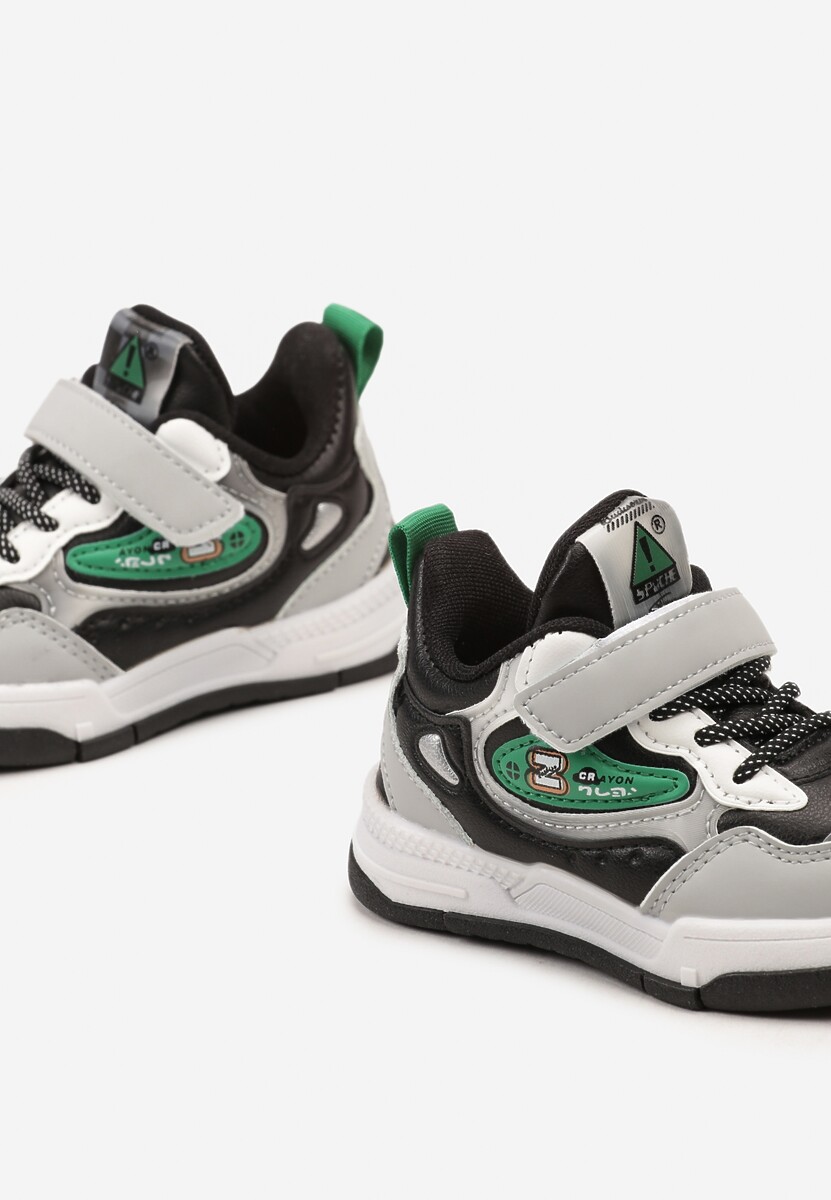Czarno-Szare Płaskie Buty Sportowe Sneakersy z Geometrycznym Wzorem Adevea 3