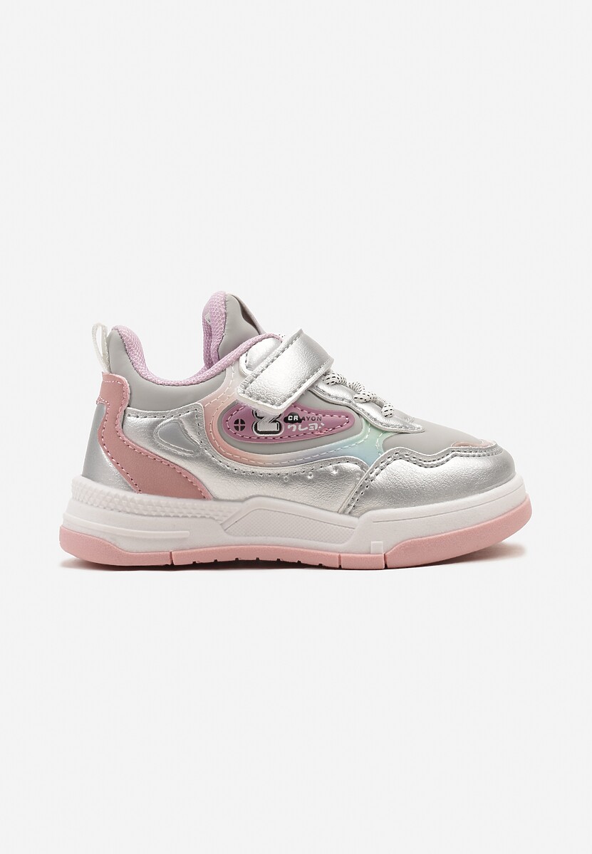 Srebrno-Szare Płaskie Buty Sportowe Sneakersy z Geometrycznym Wzorem Adevea 1