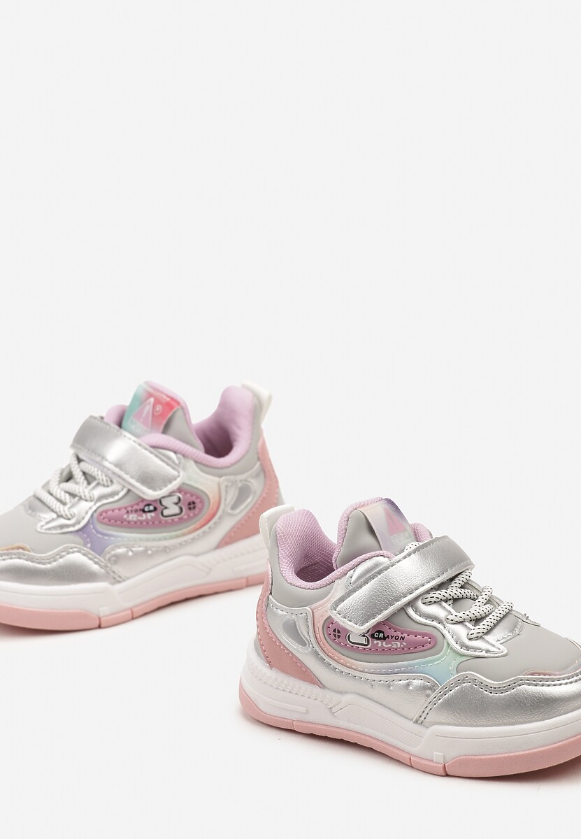 Srebrno-Szare Płaskie Buty Sportowe Sneakersy z Geometrycznym Wzorem Adevea 3