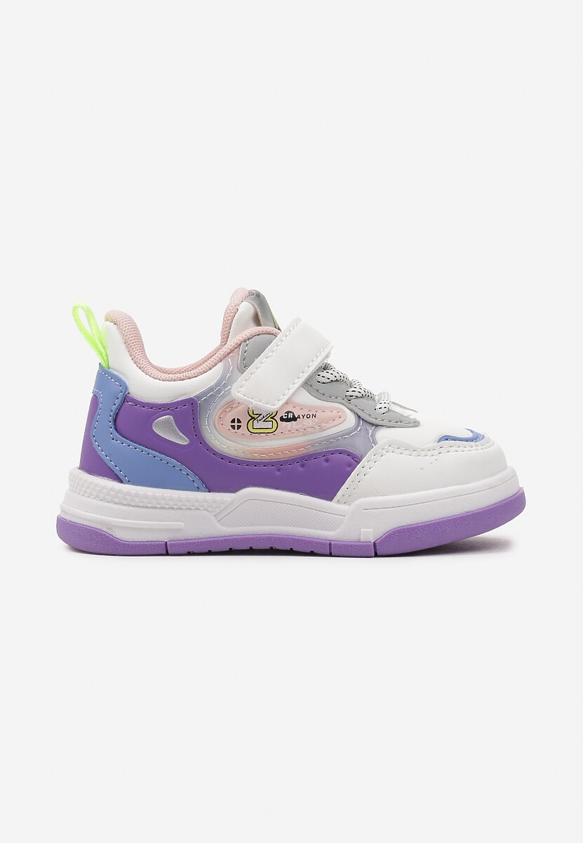 Biało-Fioletowe Płaskie Buty Sportowe Sneakersy z Geometrycznym Wzorem Adevea 1