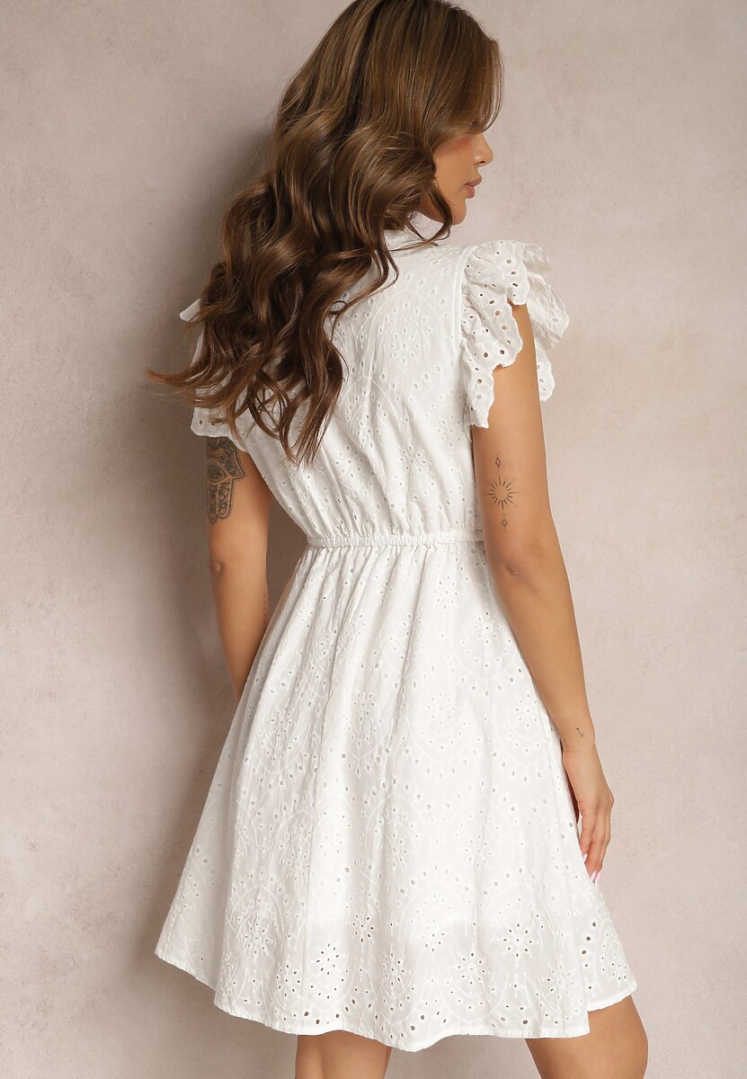 Rochie din Bumbac Brodată Cloș Laquita Albă 3