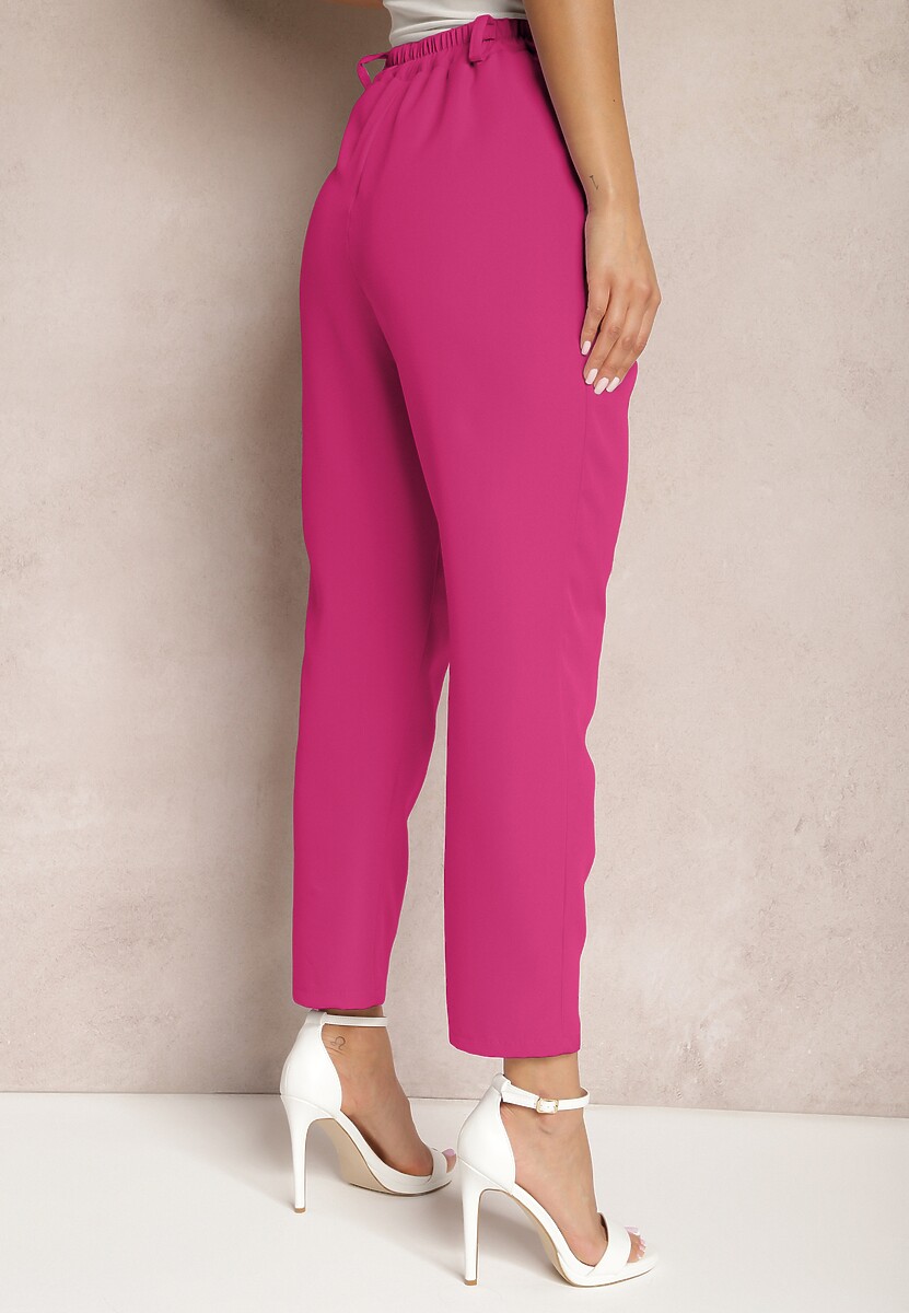 Pantaloni Roz Drepți cu Nasturi și Elastic în Talie Gelarine 3