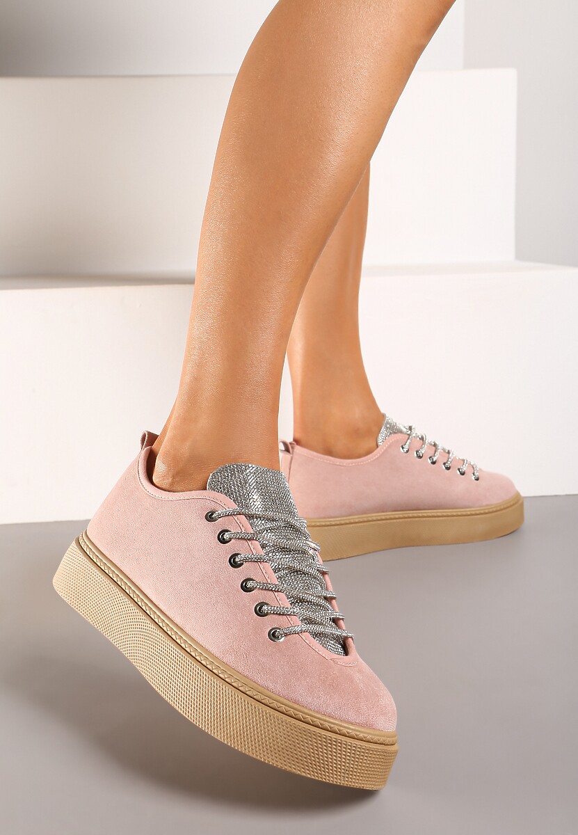 Sneakers Roz cu Platformă cu Șiret și Pietre Strass Oziana 1