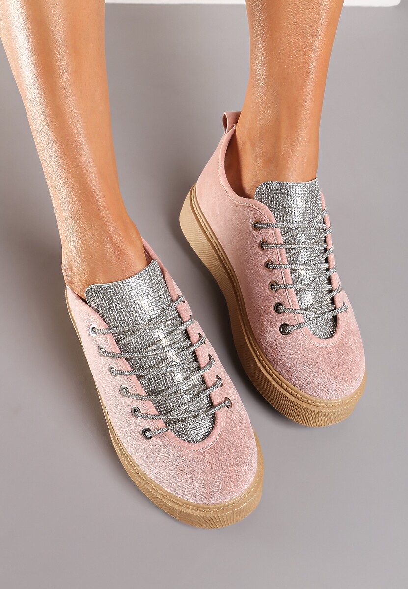 Sneakers Roz cu Platformă cu Șiret și Pietre Strass Oziana 3