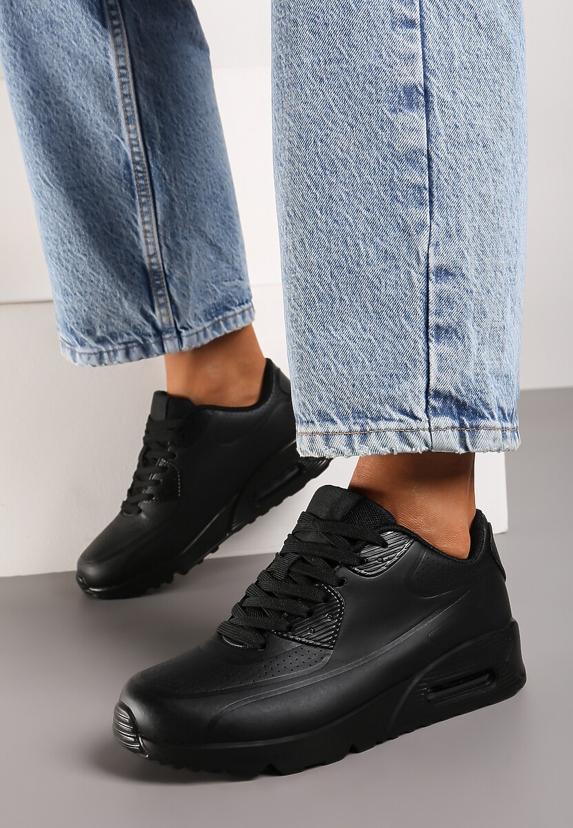 Sneakerși Negri Casual cu Talpă Plată Decorați cu Perforare și Inserție Transparentă Dunelia 2