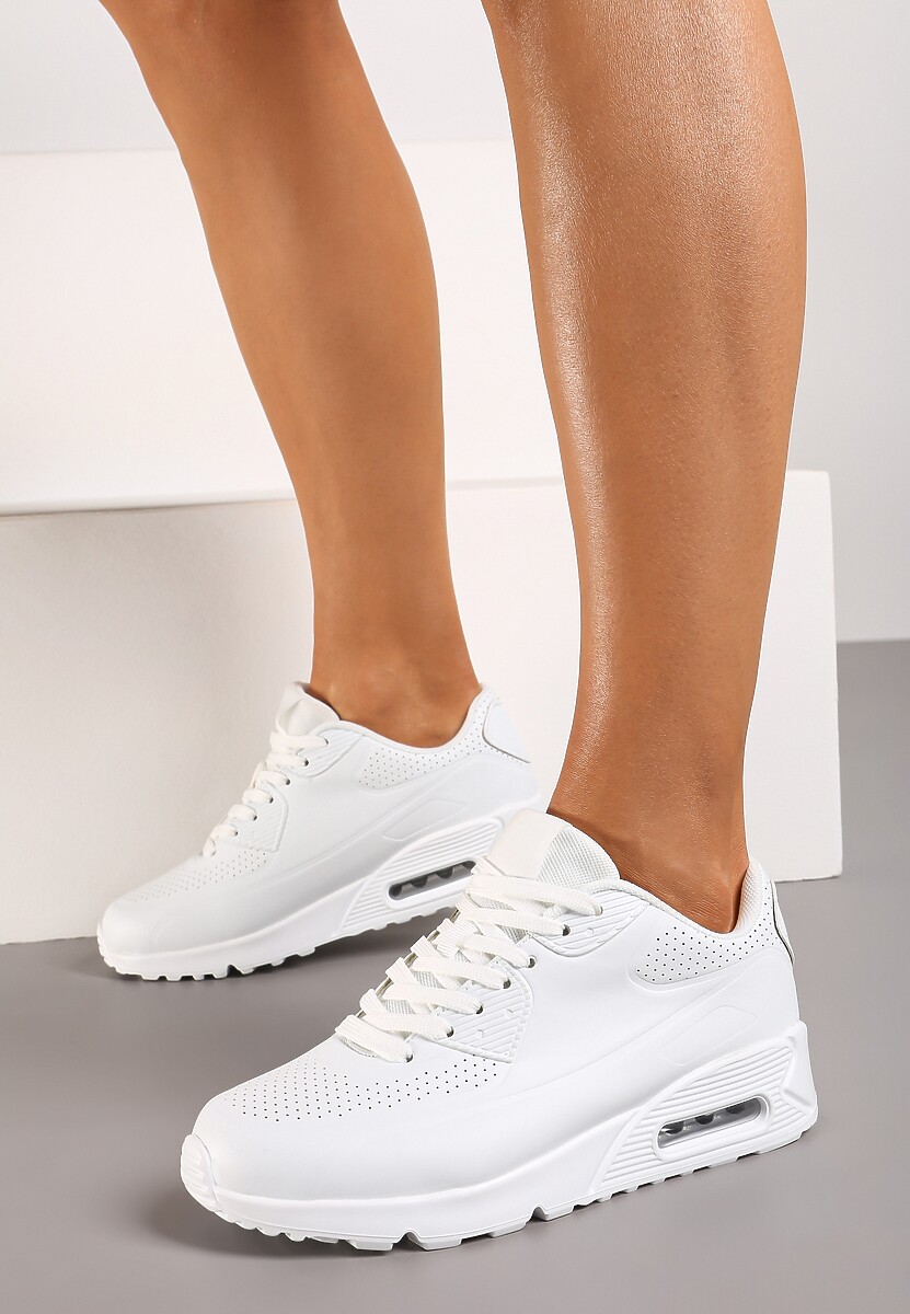 Sneakerși Casual Albi cu Talpă Plată Decorați cu Perforare și Inserție Transparentă Dunelia 1