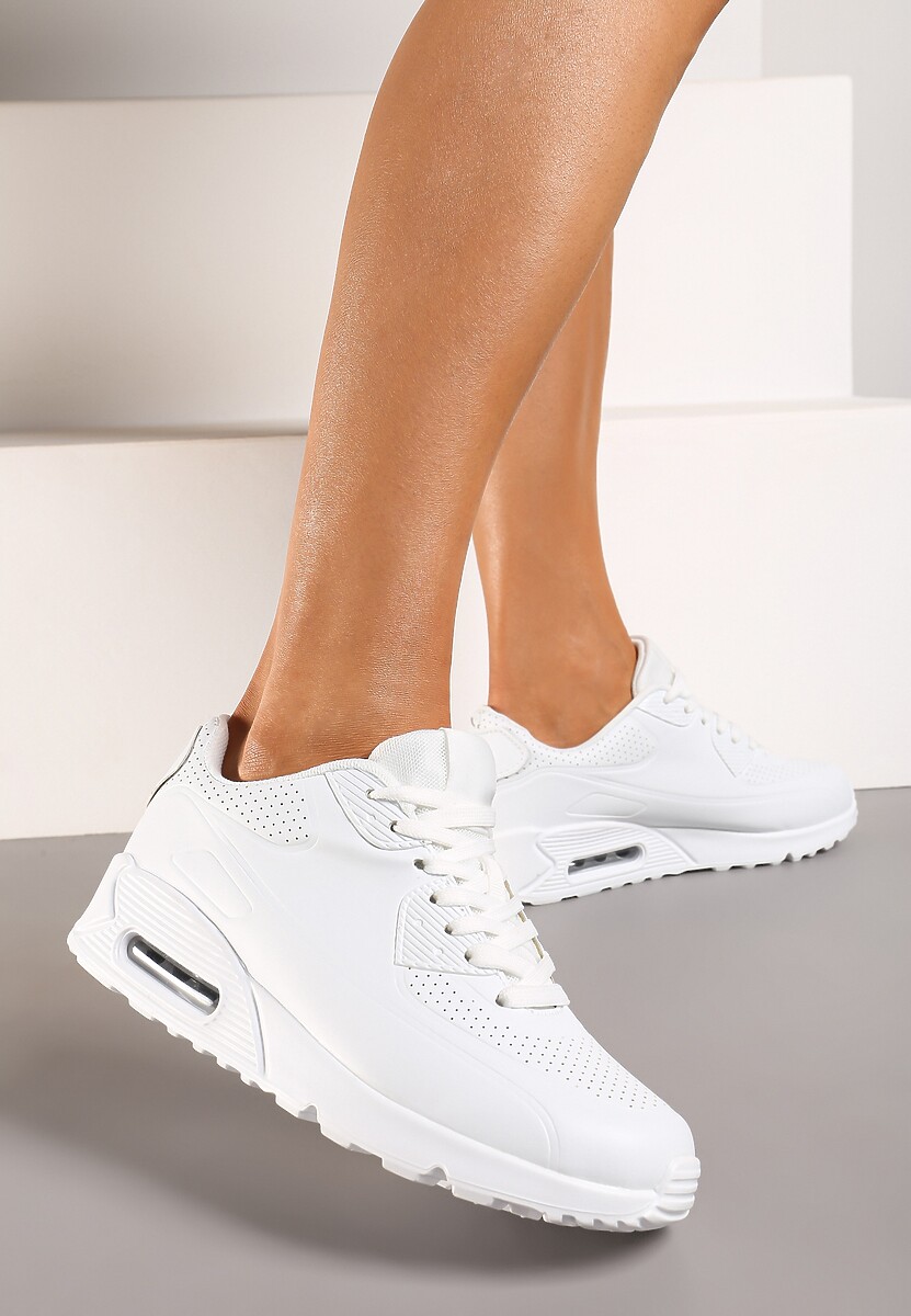Sneakerși Casual Albi cu Talpă Plată Decorați cu Perforare și Inserție Transparentă Dunelia 2