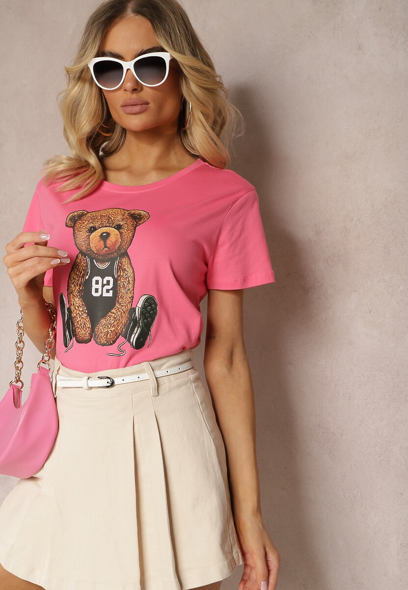 Tricou Roz cu Mânecă Scurtă din Bumbac cu Imprimeu Xanest 1