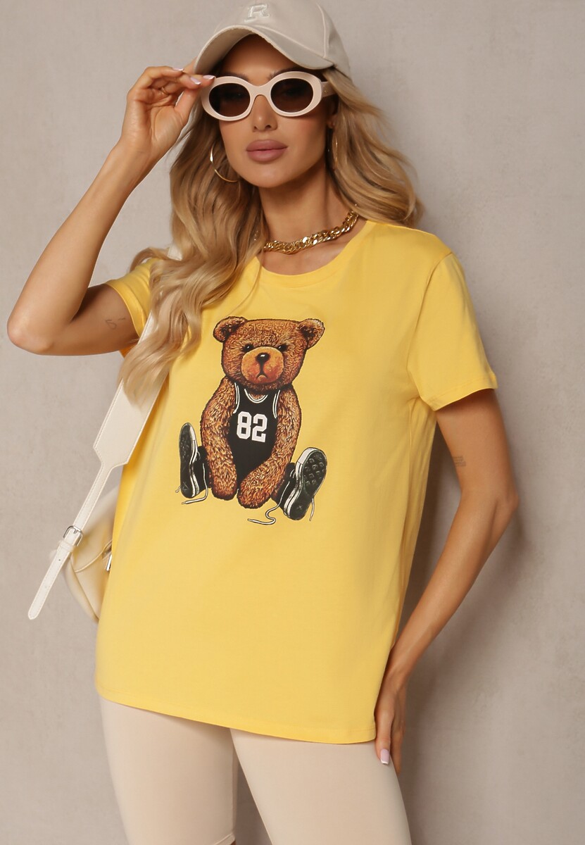 Tricou Galben cu Mânecă Scurtă din Bumbac cu Imprimeu Xanest 1