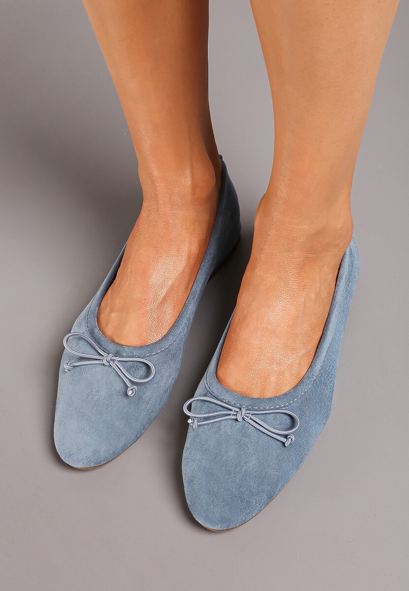 Balerini Casual Bleumarin cu Talpă Joasă și Fundă Decorativă Ozadia 2