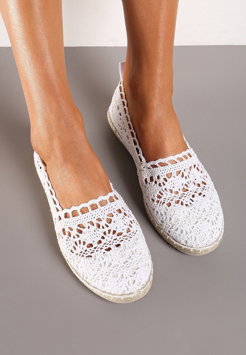 Espadrile albe cu talpa plata si captuseala din piele ecologica decorate cu impletitura Vladessa 1