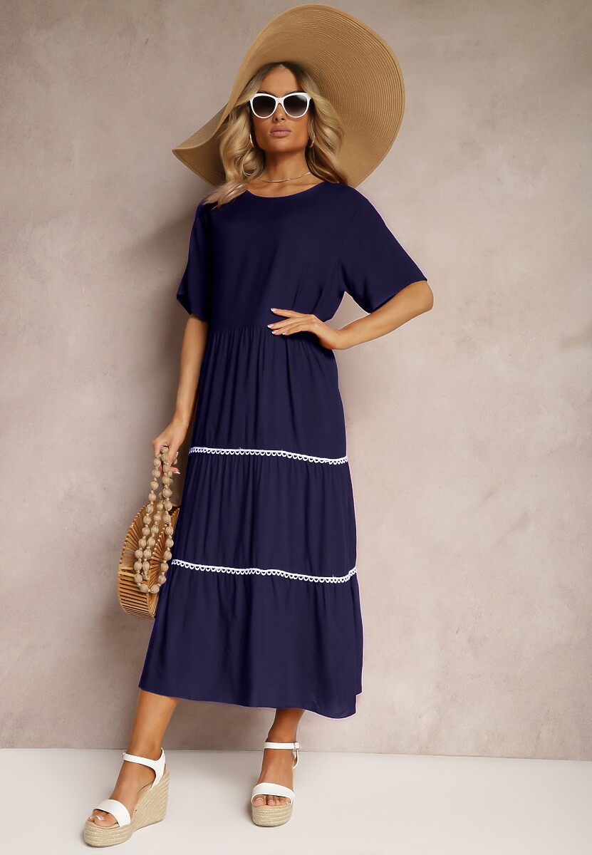 Rochie bleumarin din bumbac cu mânecă scurtă Marolla 2