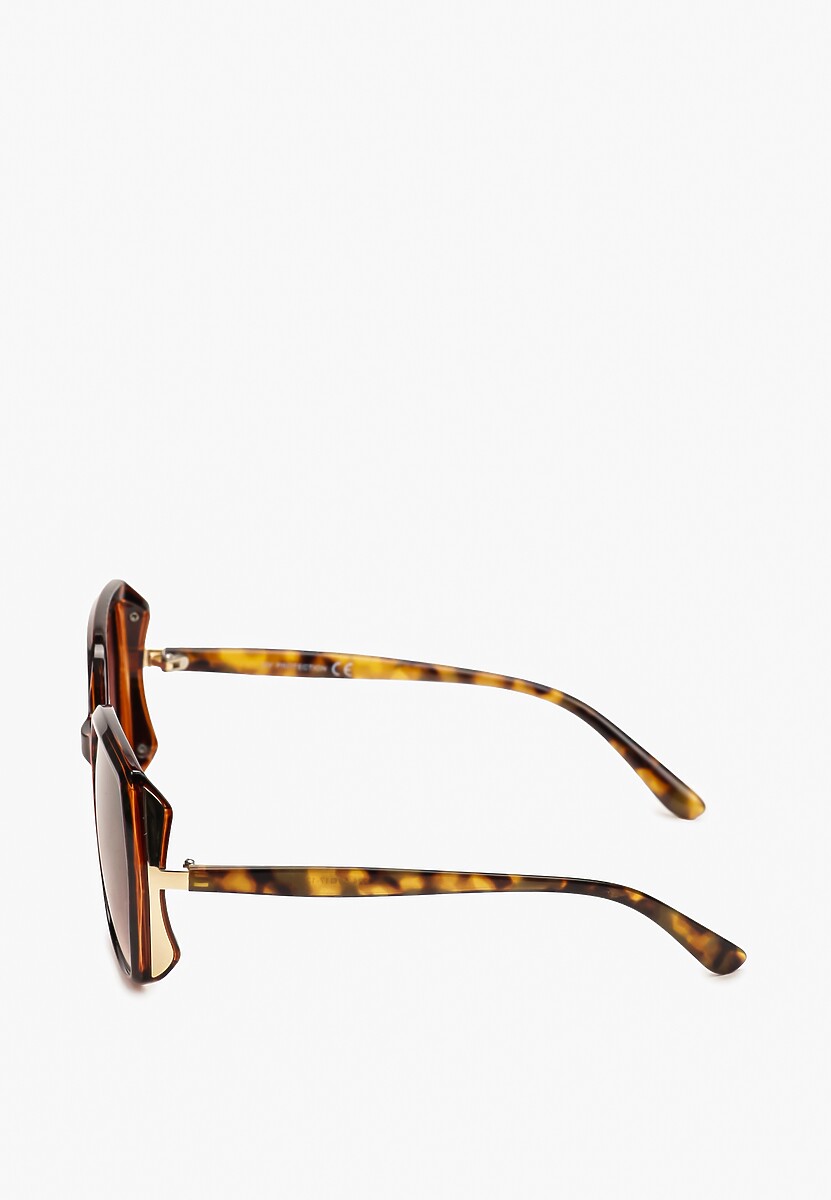 Ochelari de soare maro casual cu filtru UV decorați cu elemente metalice Tleira 2