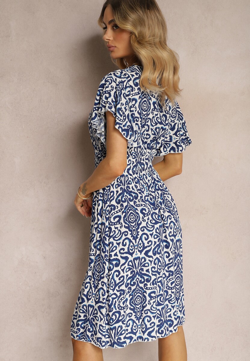 Rochie bleumarin cu decolteu tip creion din fibră de bambus Doremia 3