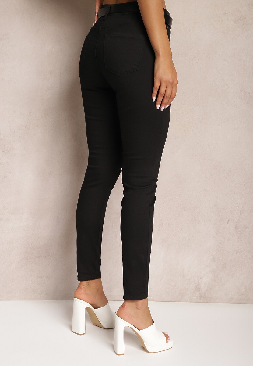 Czarne Jeansy Skinny High Waist z Przetarciami Lisbia 3