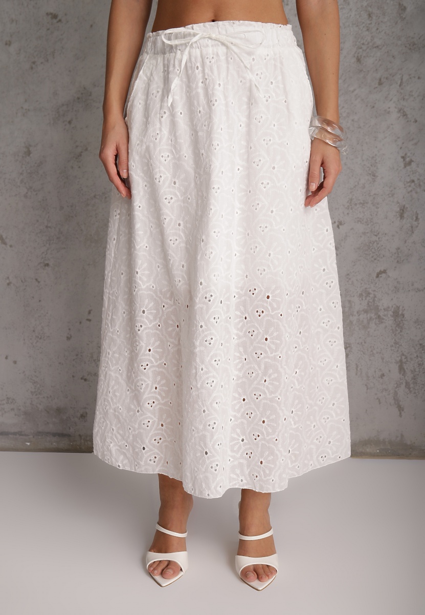 Set Boho Alb Top din dantelă cu bretele Fustă cu elastic în talie