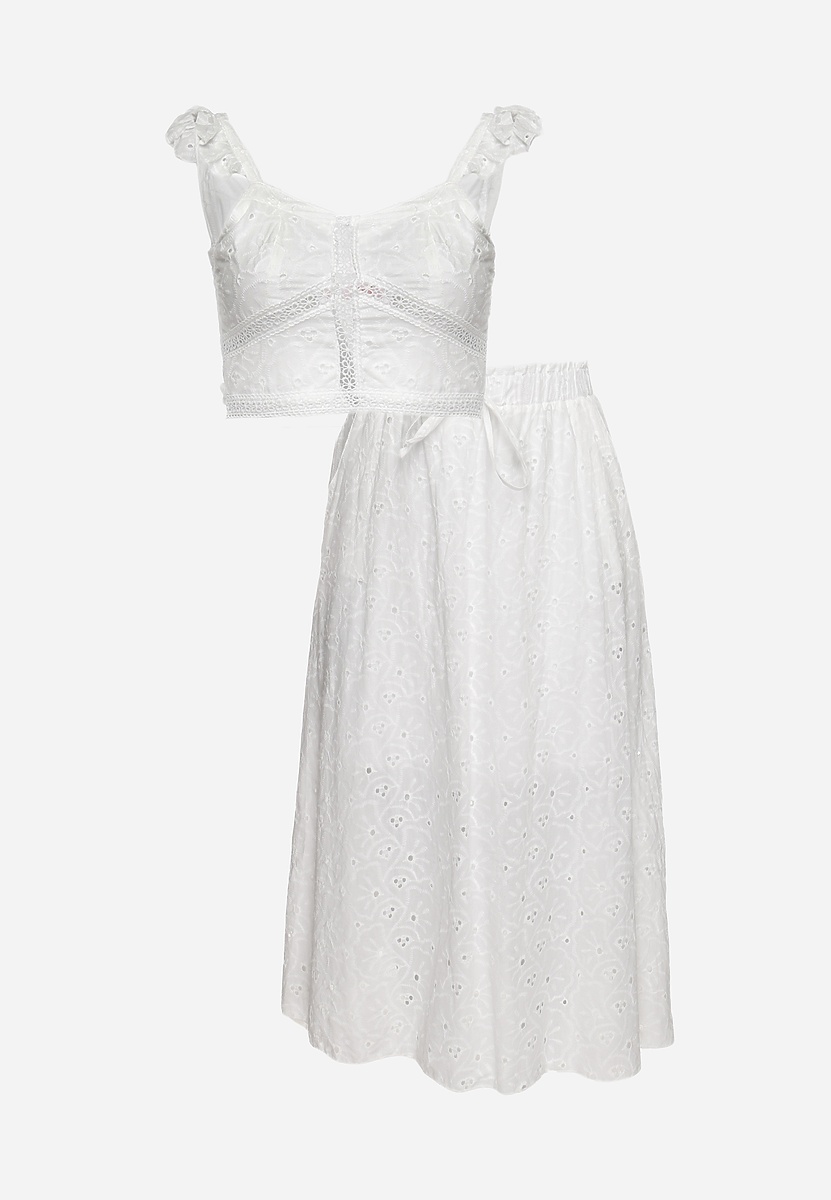 Set Boho Alb Top din dantelă cu bretele Fustă cu elastic în talie