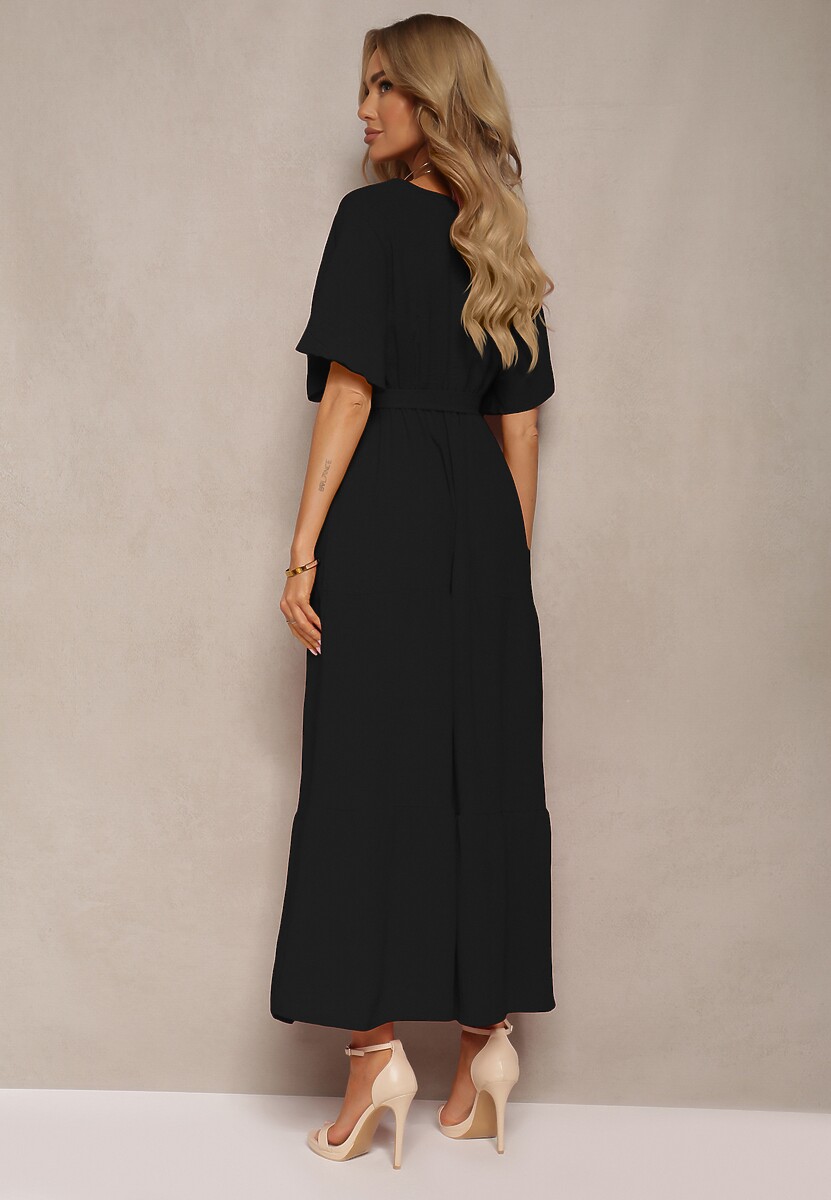 Rochie Neagră Maxi cu Elastic în Talie și Decolteu Adânc Chemiste 3