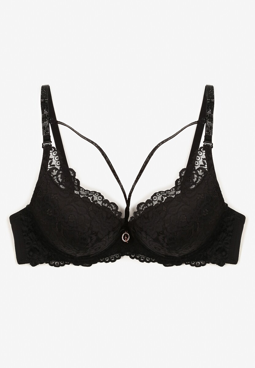 Sutien Negru cu Dantelă și Pietre Strass Efect Push-Up Ivantia 2