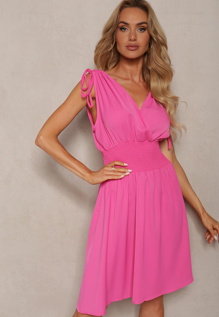 Rochie roz cu elastic în talie și umeri goi Cinnia 1