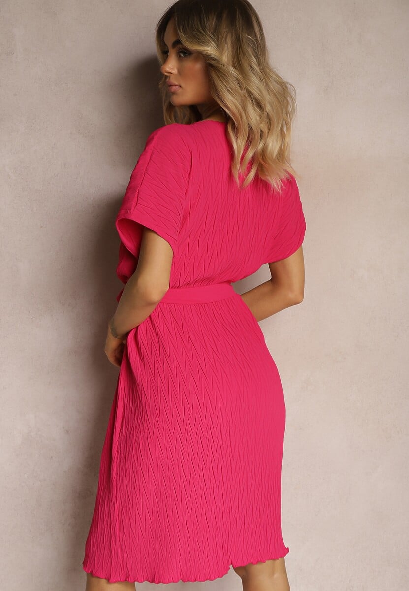 Fuksjowa Pudełkowa Sukienka Wiązana w Talii Junolia 3
