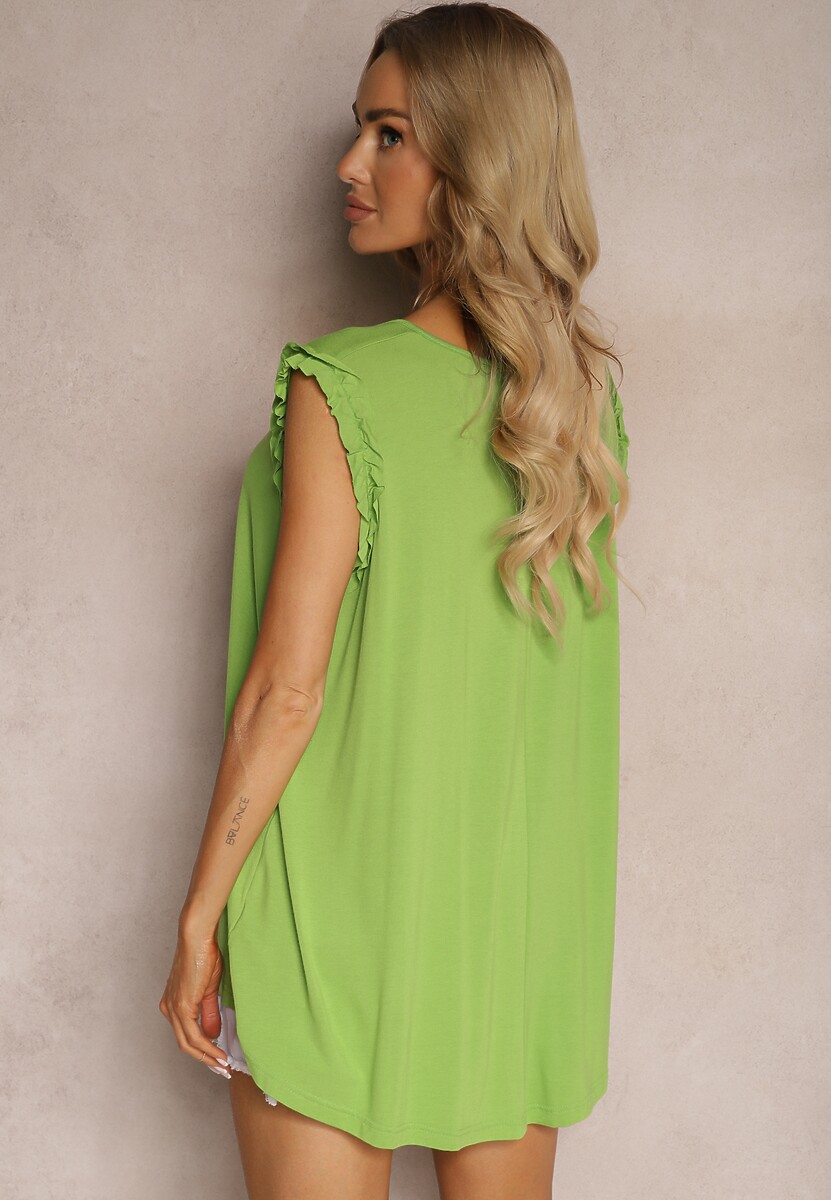 Top Verde-Deschis Casual din Viscoză cu Volan la Umeri Dimrie 3