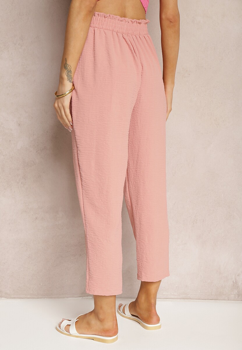 Pantaloni Roz Închis Talie Înaltă Cu Fundă În Talie Și Elastic Dimixi 3