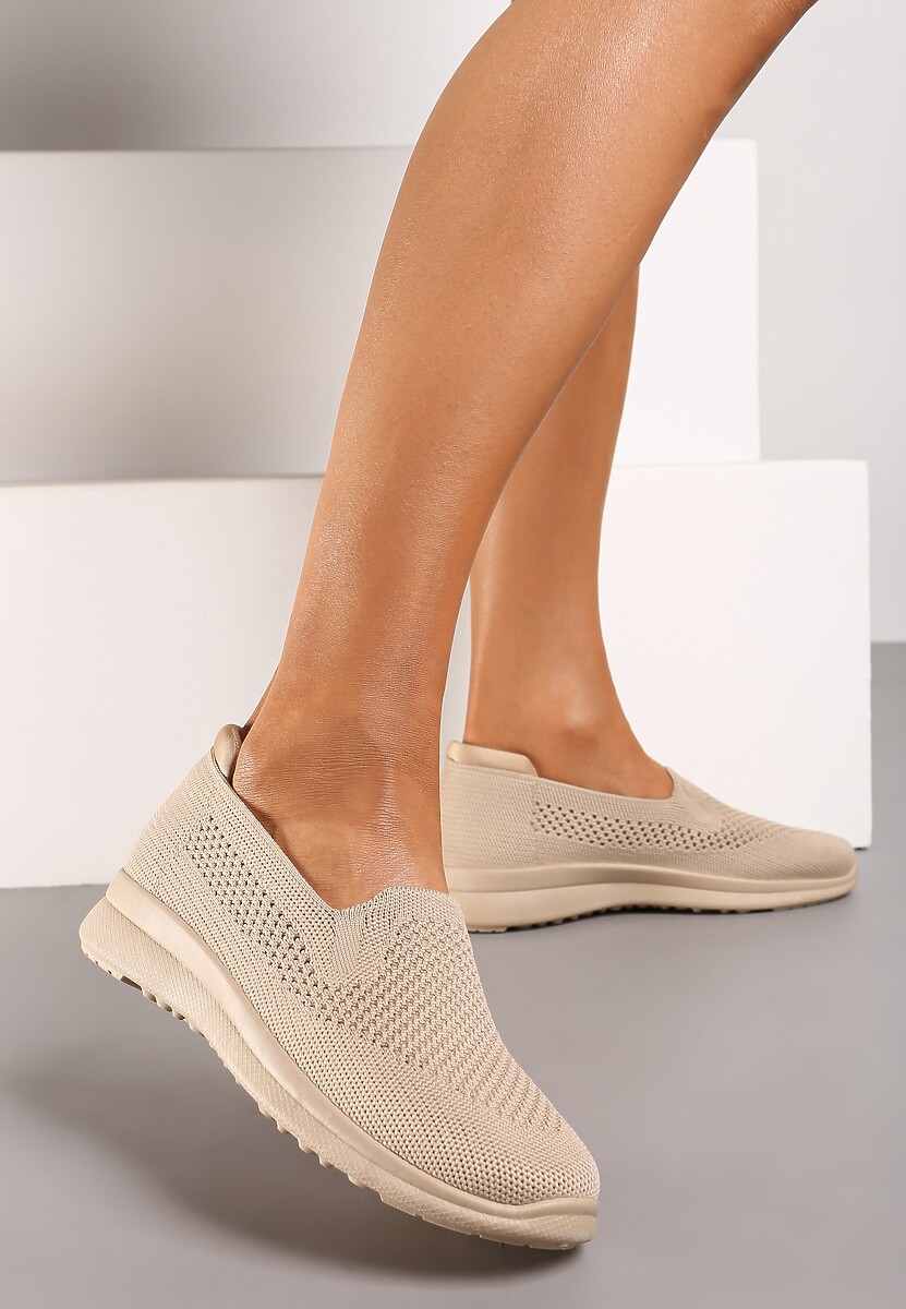 Tenisi Bej Inchis Intrare Slip-On Cu Imprimeu Perforat Elajames 1