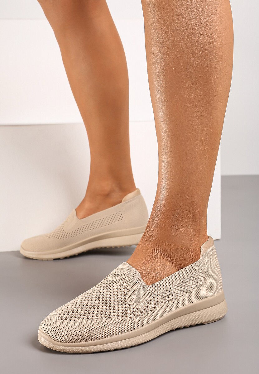 Tenisi Bej Inchis Intrare Slip-On Cu Imprimeu Perforat Elajames 2