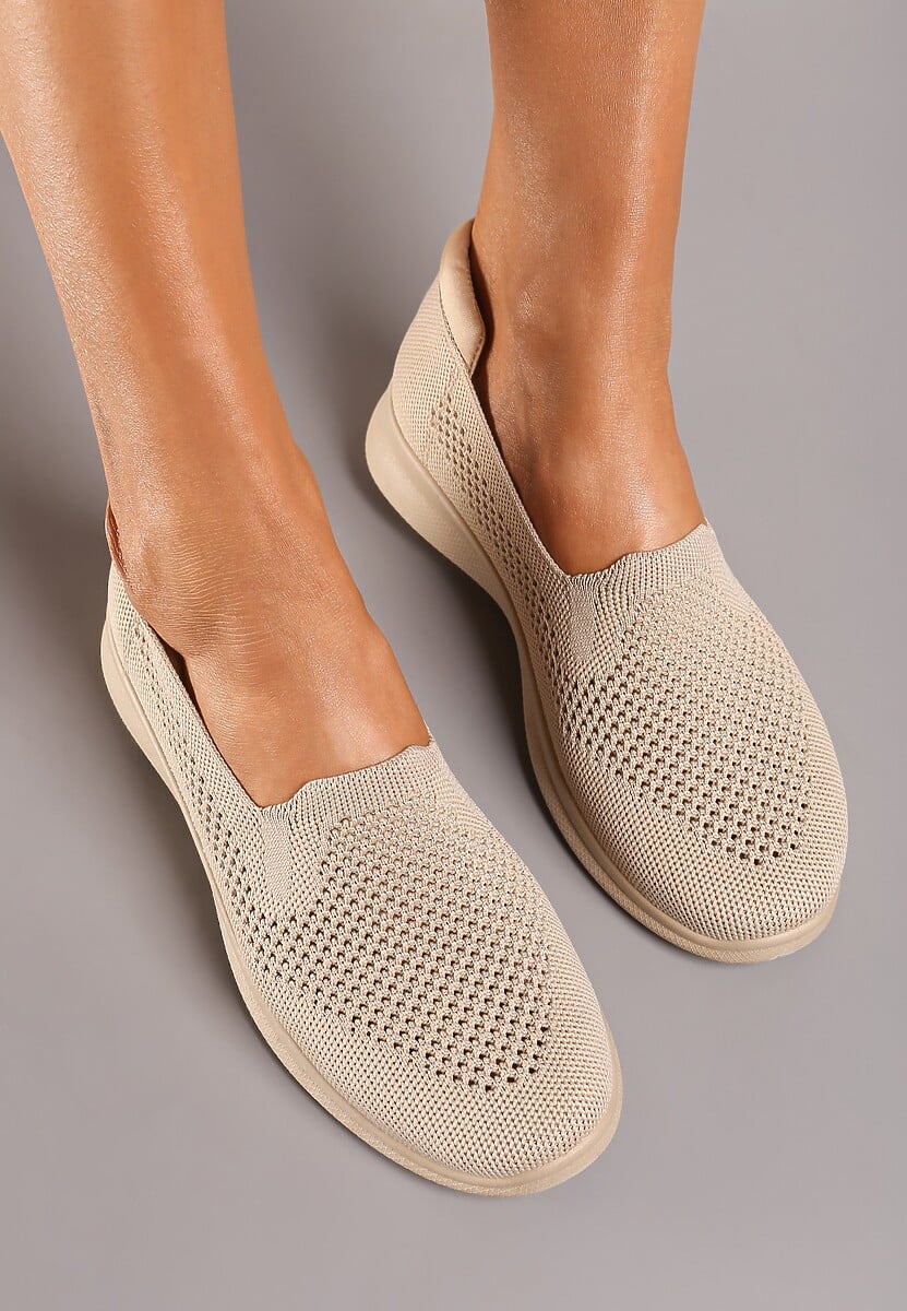 Tenisi Bej Inchis Intrare Slip-On Cu Imprimeu Perforat Elajames 3